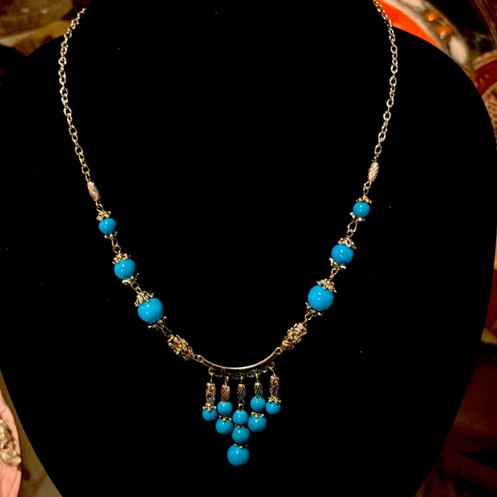 Mediterranean inspired hand crafted Turquoise Necklace.